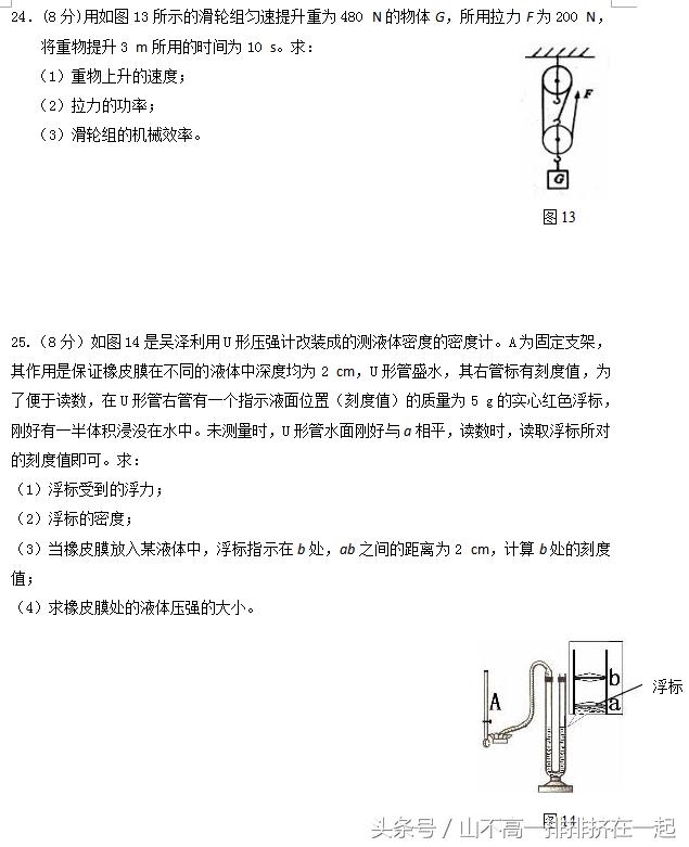 考前必练！八年级下物理期末试卷，题型全面，吃透期末难下96+！