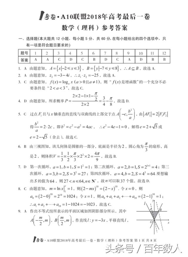 A10联盟2018年高考最后一卷数学（理科）试题