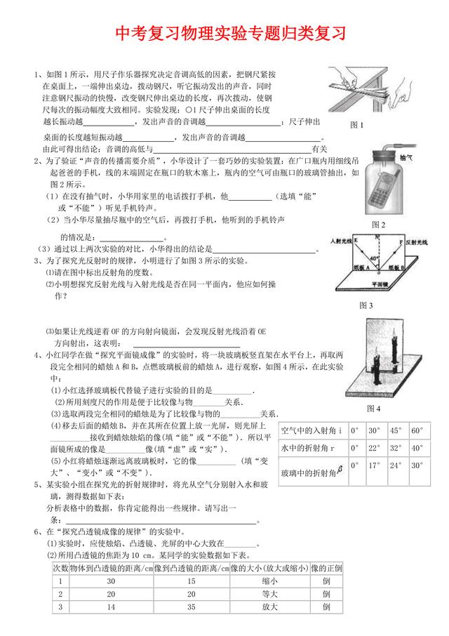 中考物理实验题专题归类复习