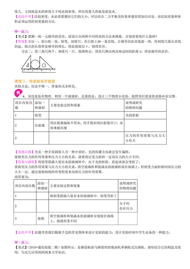 初中物理知识点解析，中考必备：开放性试题