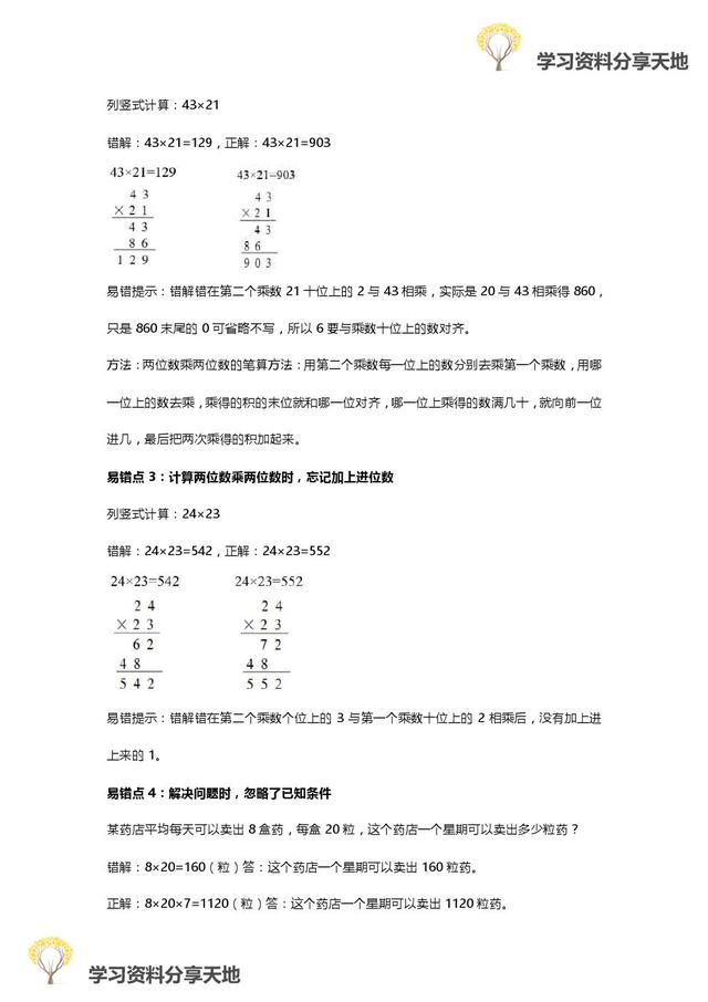 人教版1-6年级数学下册易错点全汇总