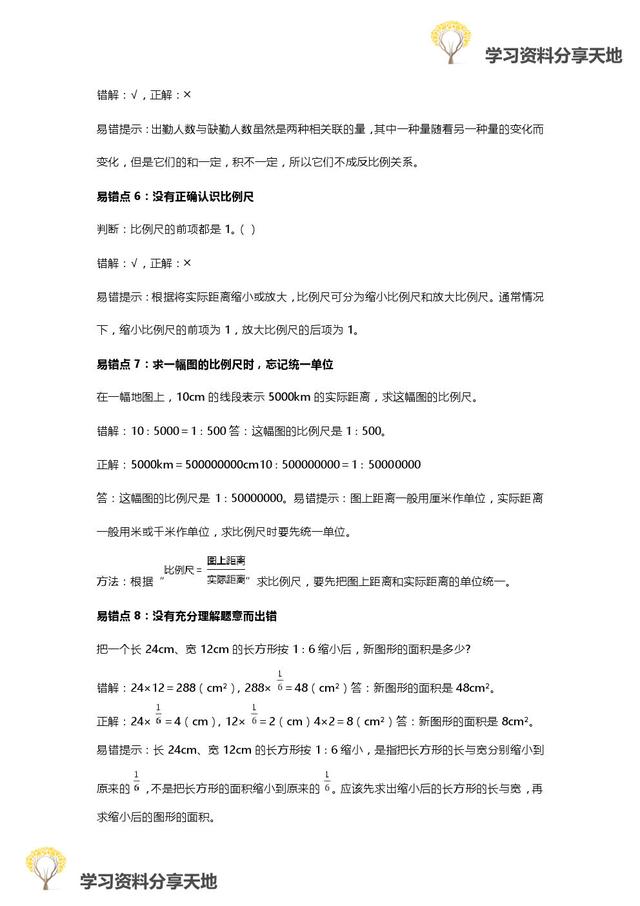 人教版1-6年级数学下册易错点全汇总