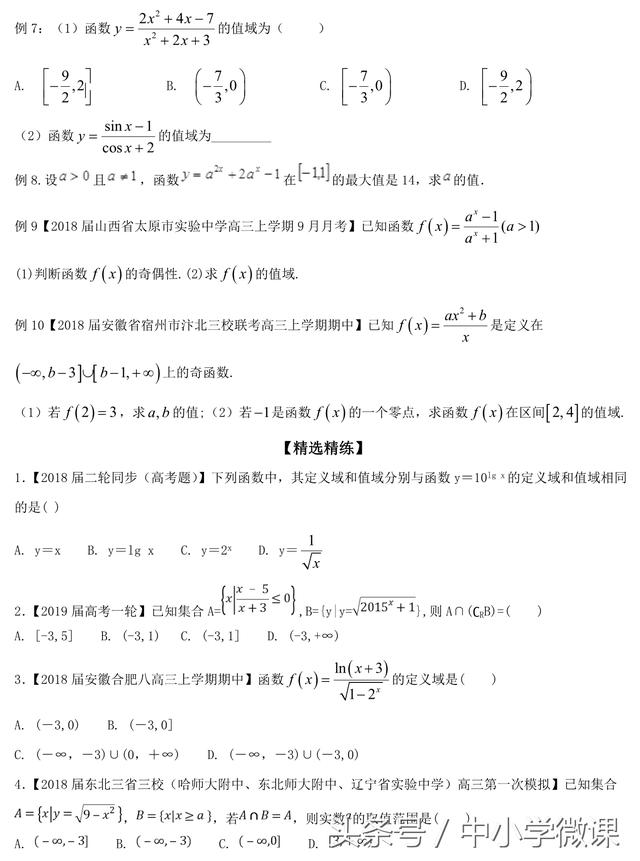 2019高考数学一轮复习热点聚焦与扩展：函数的定义域、值域的求法