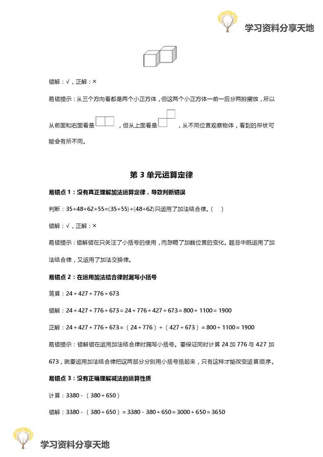 人教版1-6年级数学下册易错点全汇总