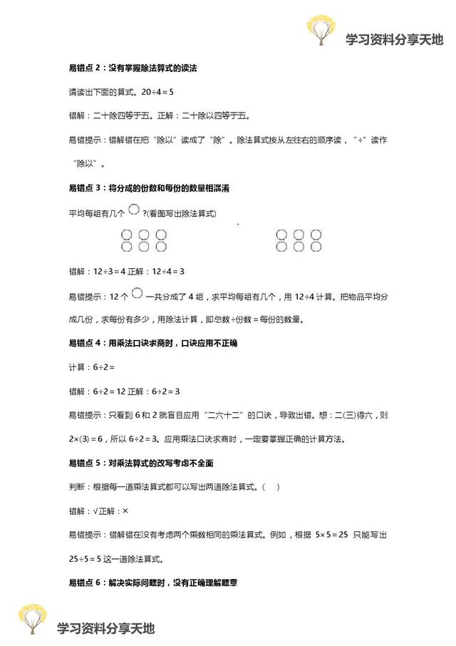 人教版1-6年级数学下册易错点全汇总