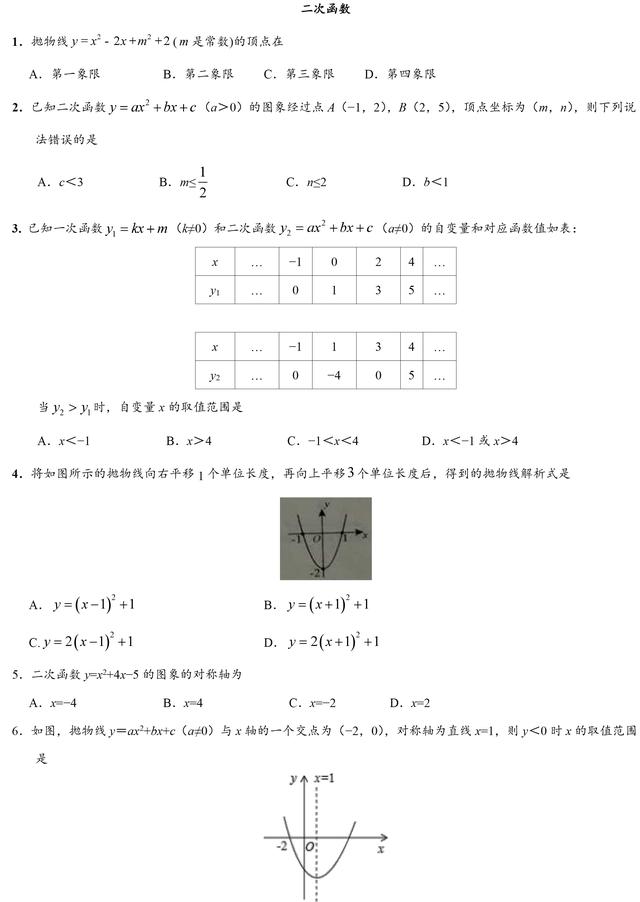 中考数学二次函数考前终极冲刺练习（含答案）