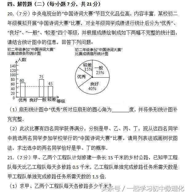 冲刺2018中考数学 模拟考题解答题训练带答案