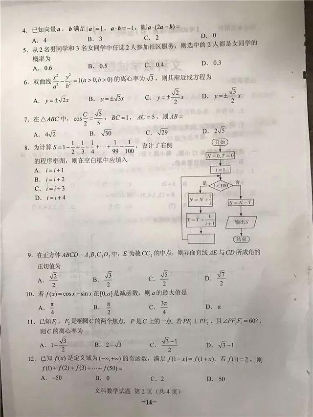 2018年高考全国二卷真题！所有学科+参考答案（清晰版）