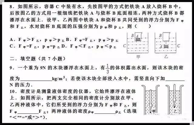 2018中考物理：18道最易错“浮力”题（附答案+解析）！赶紧做一遍