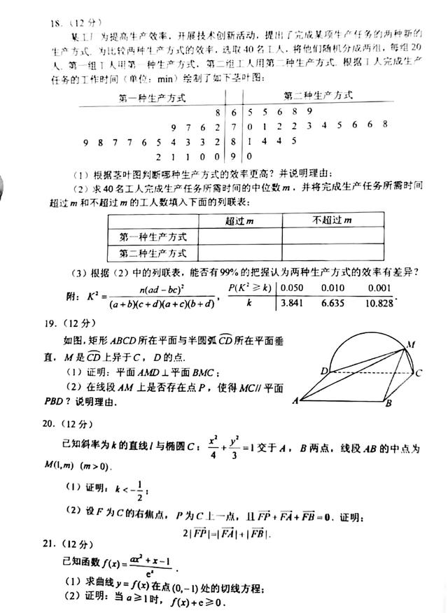 2018年全国卷3文科数学及标准答案