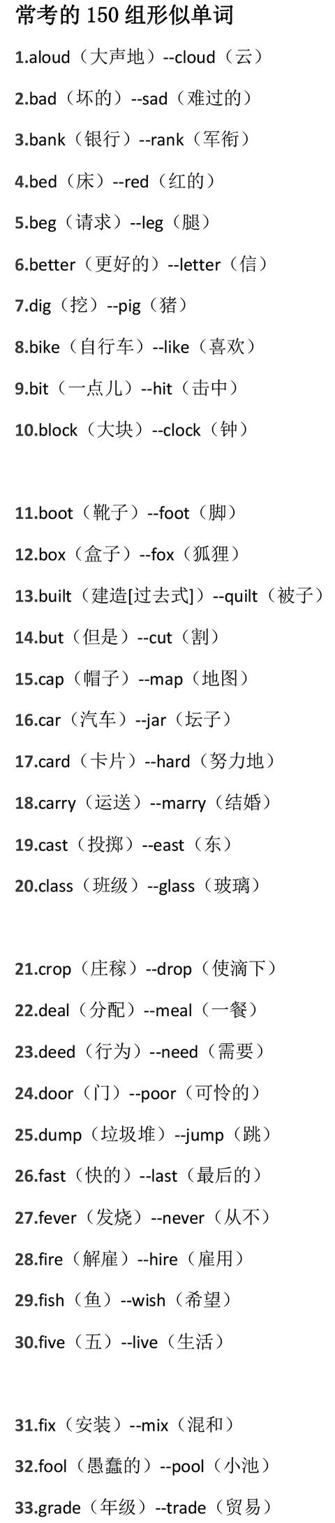 近五年中考英语常考150个形似单词和34组易混词组，平时多看看！