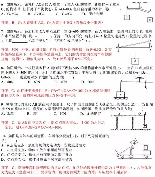 初中经典知识点——杠杆解析及经典考题，期末复习必备！