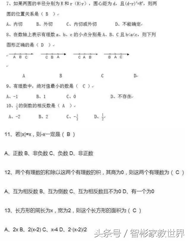 初中数学中考必备：初中数学“常考题”汇总附有答案，值得收藏