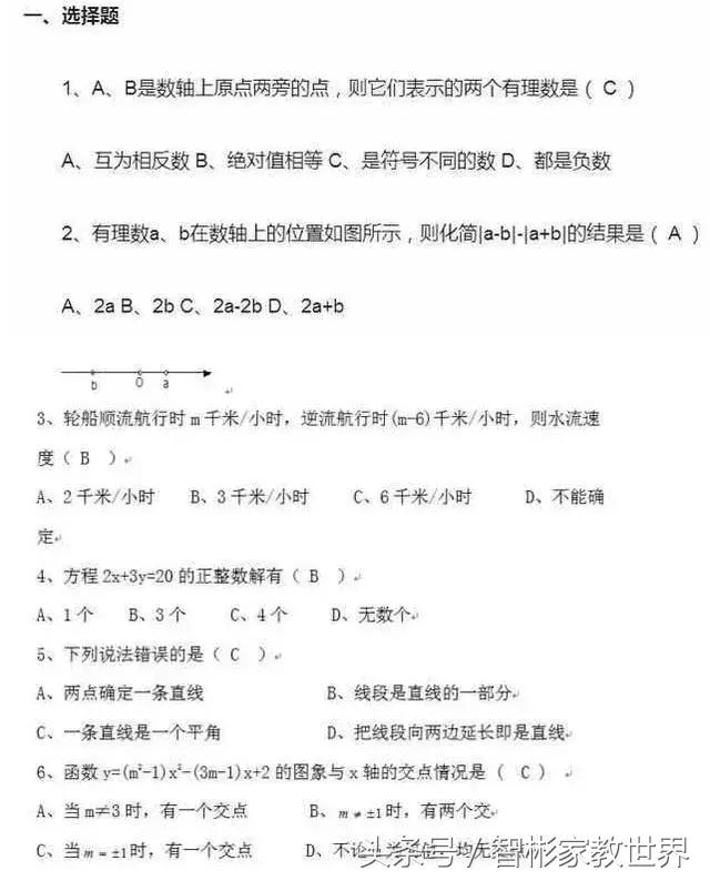 初中数学中考必备：初中数学“常考题”汇总附有答案，值得收藏