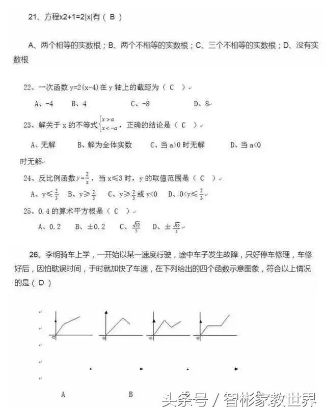 初中数学中考必备：初中数学“常考题”汇总附有答案，值得收藏