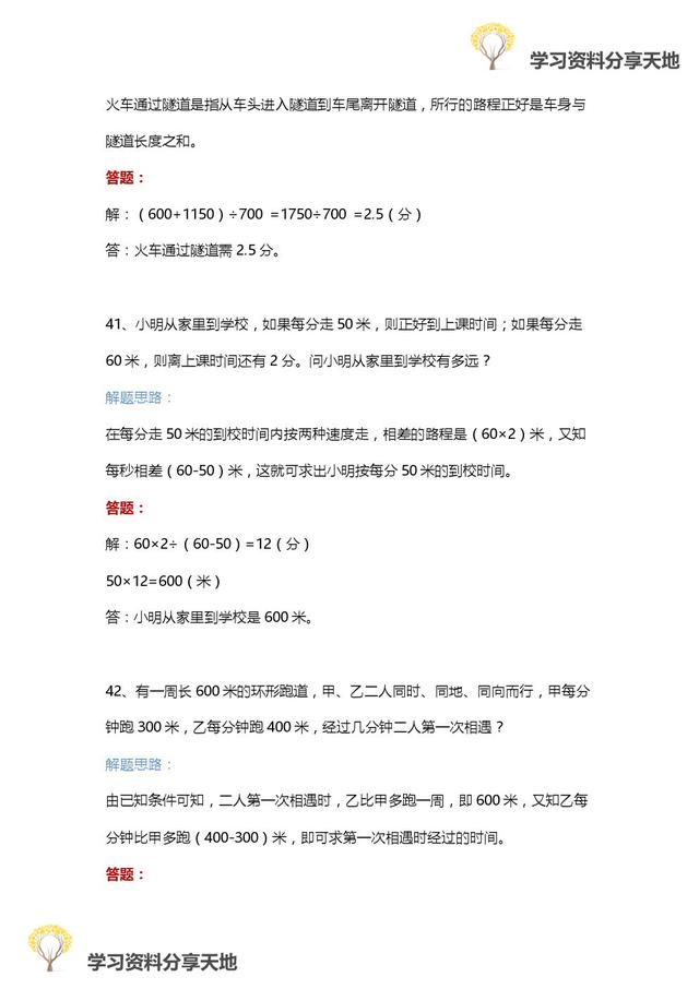 小学数学50道经典应用题解题思路