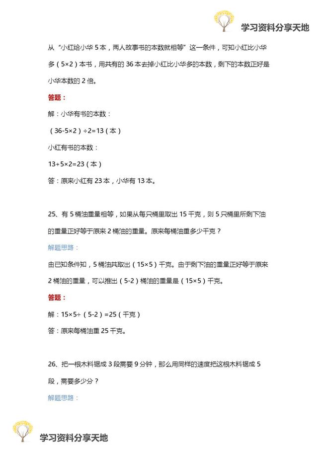 小学数学50道经典应用题解题思路