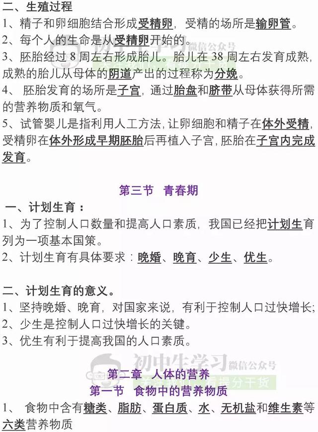 七年级生物下册重点知识汇总，备战期末考试！