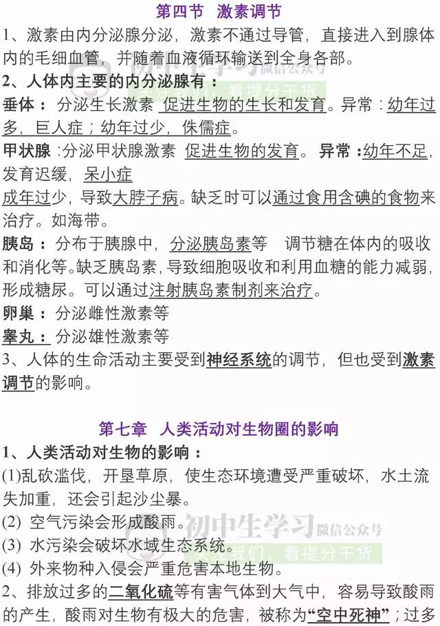 七年级生物下册重点知识汇总，备战期末考试！