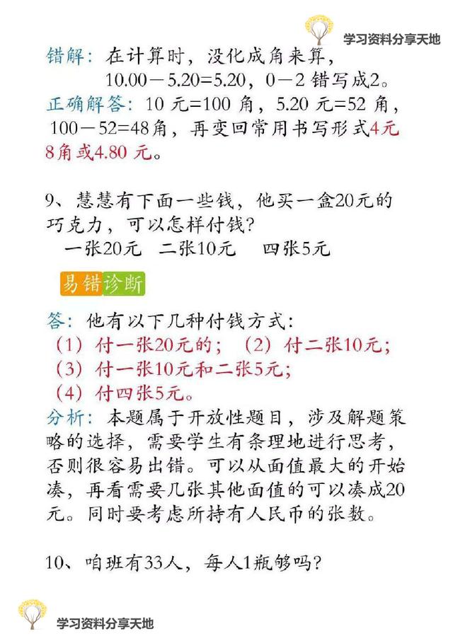 复习必备│人教版1-6年级数学下册期末易错题诊断