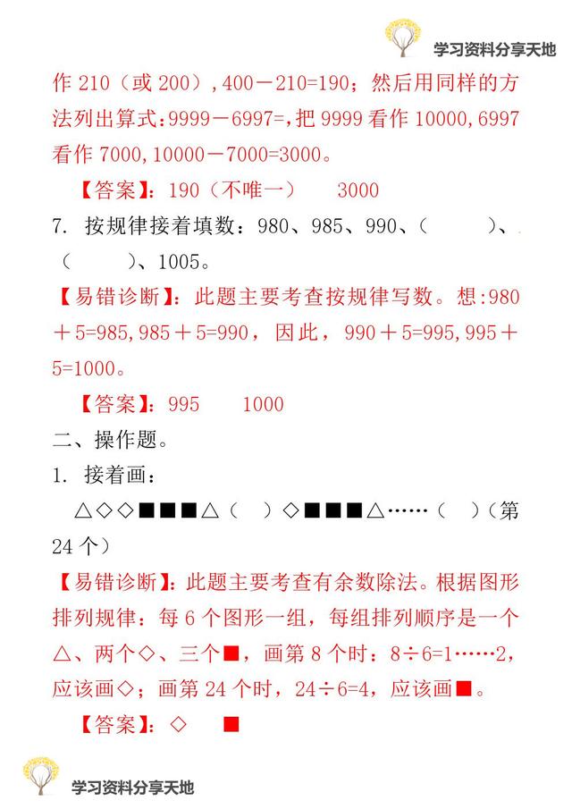 复习必备│人教版1-6年级数学下册期末易错题诊断