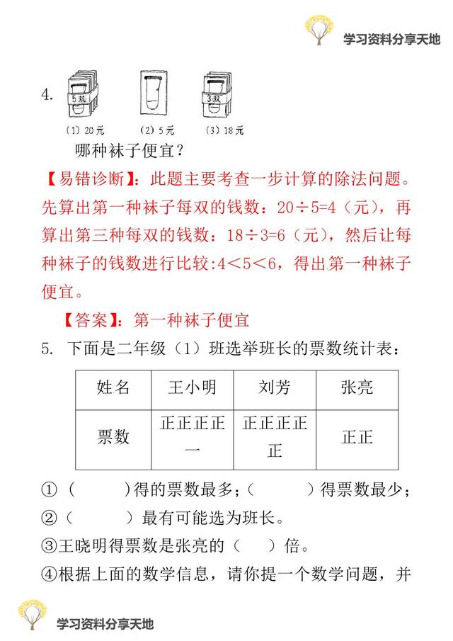 复习必备│人教版1-6年级数学下册期末易错题诊断