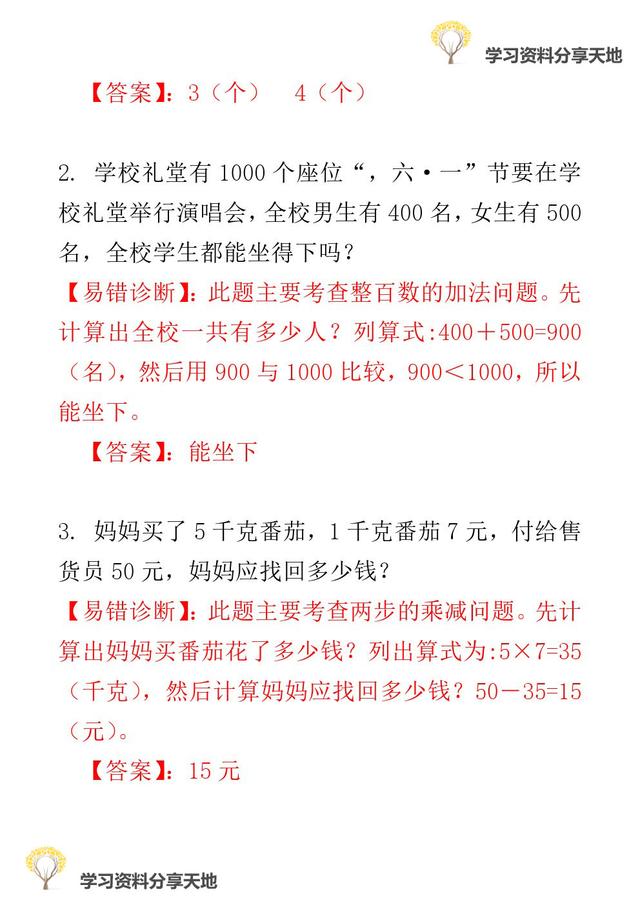 复习必备│人教版1-6年级数学下册期末易错题诊断