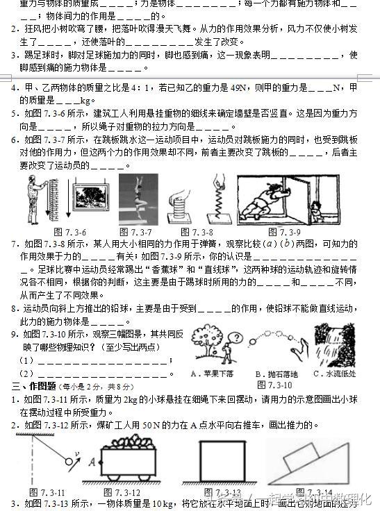 最后一轮复习！打印下来做做 人教版八年级物理《力》常考题型