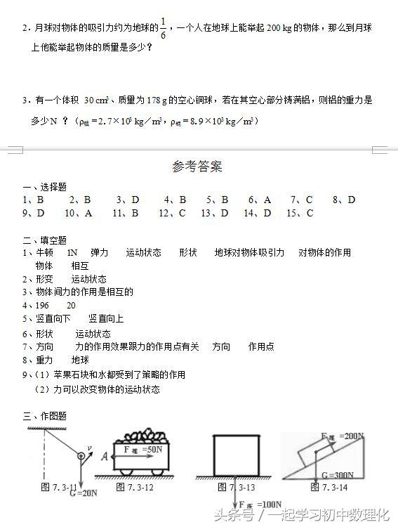 最后一轮复习！打印下来做做 人教版八年级物理《力》常考题型