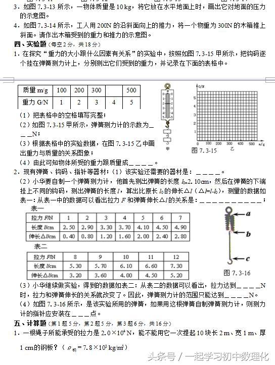 最后一轮复习！打印下来做做 人教版八年级物理《力》常考题型