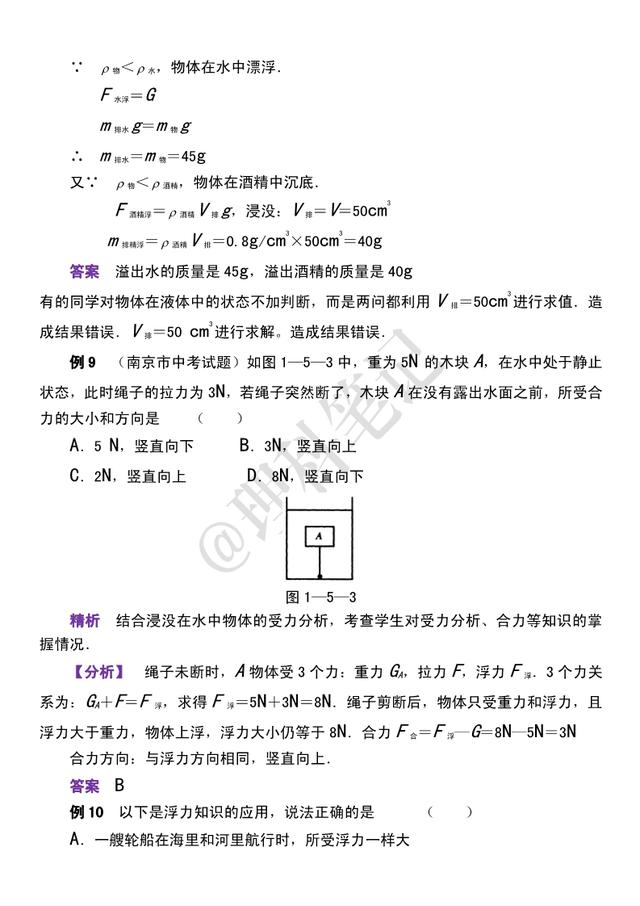 初中物理经典例题分享，27道《浮力》经典例题，帮你考试得高分