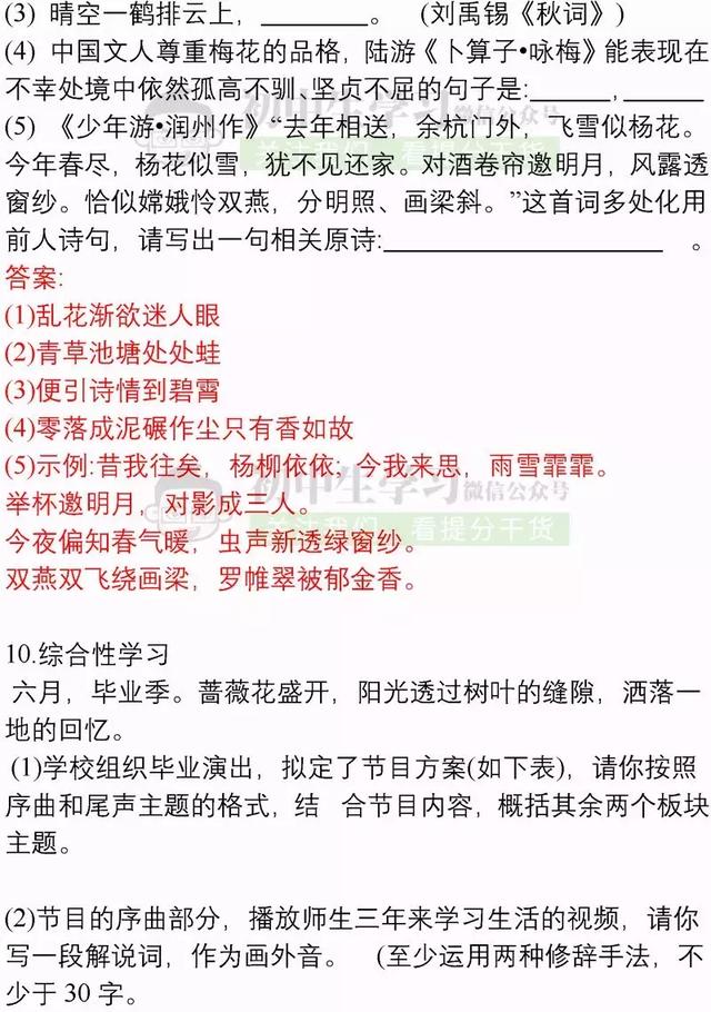 中考语文：60道必考基础题，高频考点（附答案），拿下1分不丢！