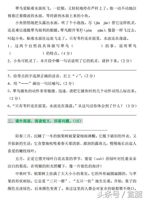 人教版三年级下册语文期末试卷