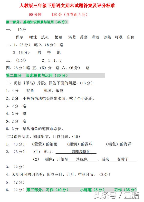 人教版三年级下册语文期末试卷