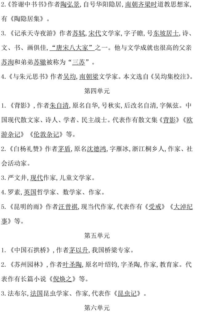 部编版八年级语文上册文学常识汇总，考试常考，趁暑假背起来！