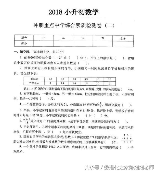 小升初数学综合测试卷