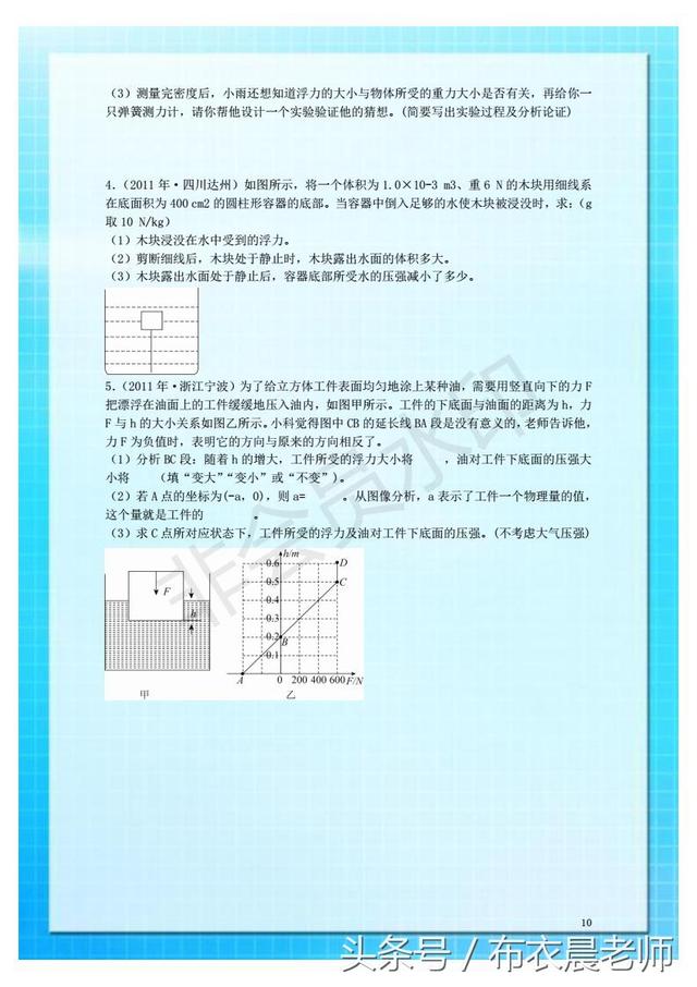 初中物理 影响浮力大小因素训练题 收藏！