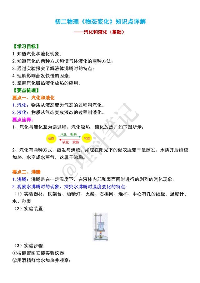 初二物理《物态变化》知识点详解，准初二的同学收藏，暑假预习