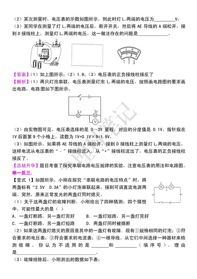 初三物理电学：《串、并联电路中电流和电压》知识点串讲，很重要