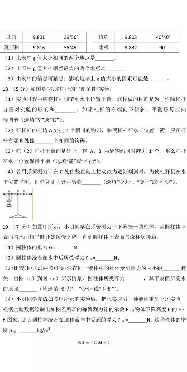 八年级下物理“期末预测卷”二，附详细解答，提分必做！