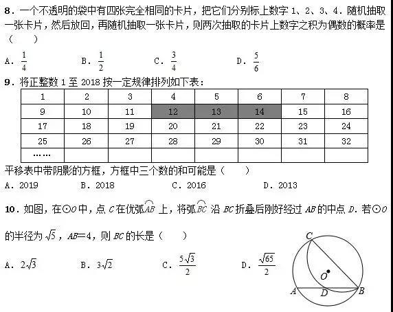 2018中考数学试卷及答案详解！你觉得难不难，能做对几题呢？