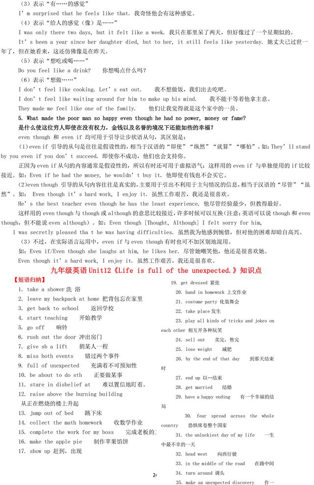 九年级英语Unit1-Unit14各单元必考知识点大汇总，太实用了！