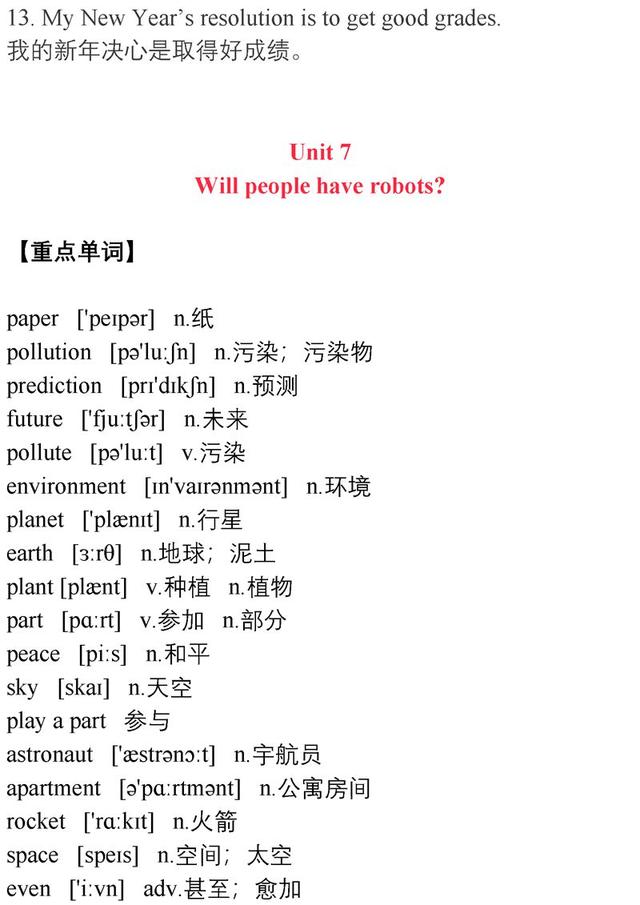 暑假预习｜八年级英语上学期重点知识预习清单！附打印版！