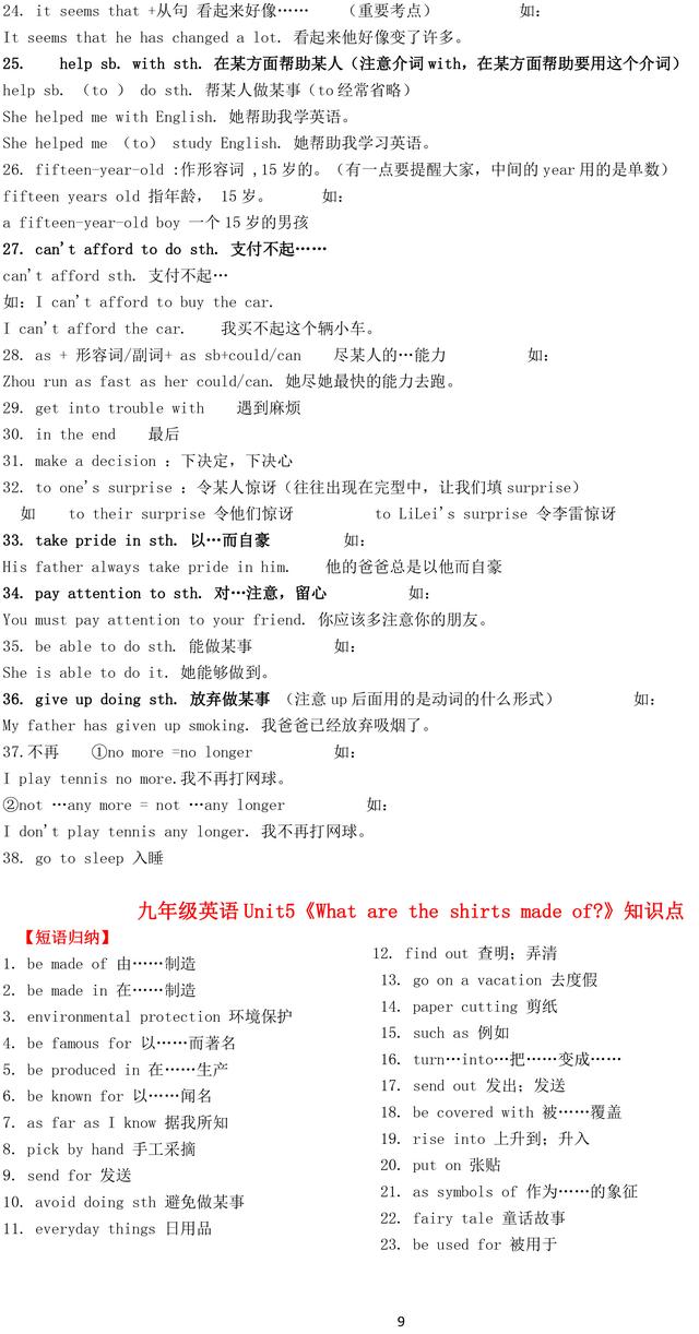 九年级英语Unit1-Unit14各单元必考知识点大汇总，太实用了！