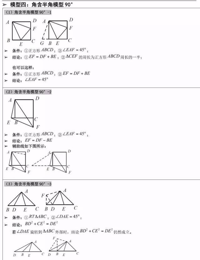 初中数学几何模型大汇总，掌握后初中数学几何题轻松搞定！