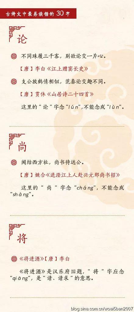 古诗文中容易读错的字