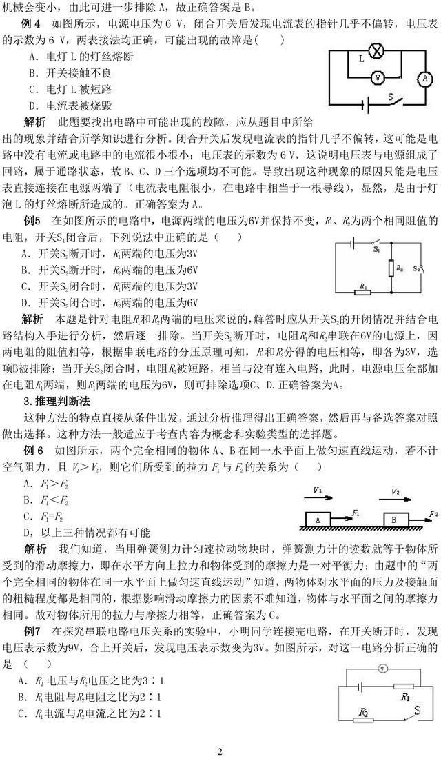 初中物理选择题解题方法总结——全部理解掌握，中考物理选择无忧