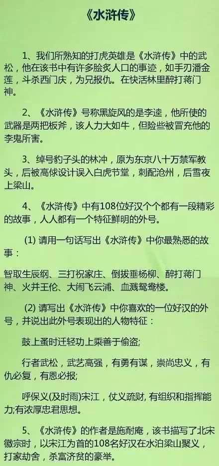 学霸都在偷偷学：初中语文四大名著知识要点总结，中考复习必备