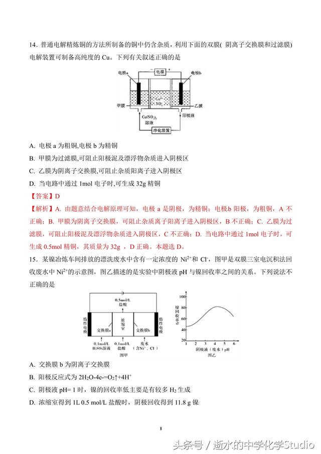 2019高考化学重难点专题—多室电解池（关注私信得文档）