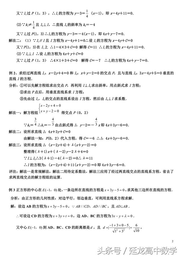 高中数学 直线系方程及其应用（详细整理 题型分类）
